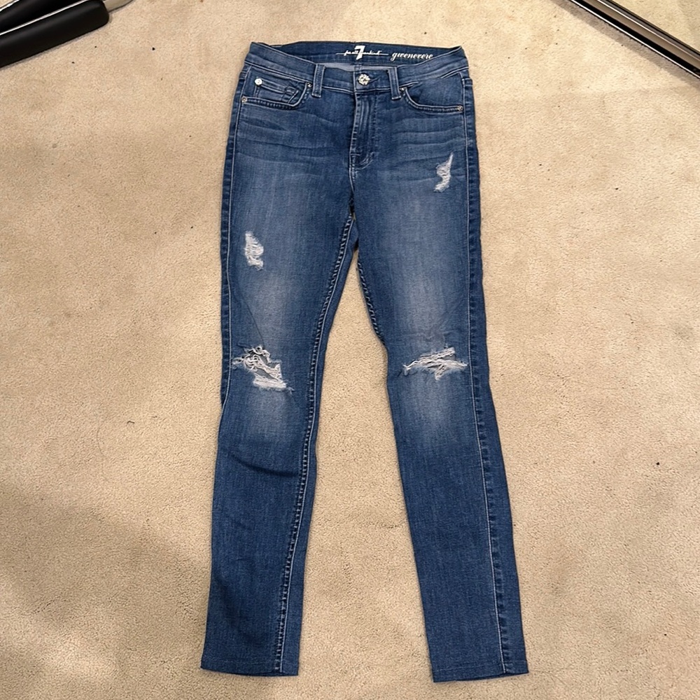 7 For All Man Kind Jeans - Gwenevere. High Waisted Distressed light denim sz 25